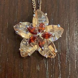 Crystal Flower Necklace/ Pendant 925 Silver and chain